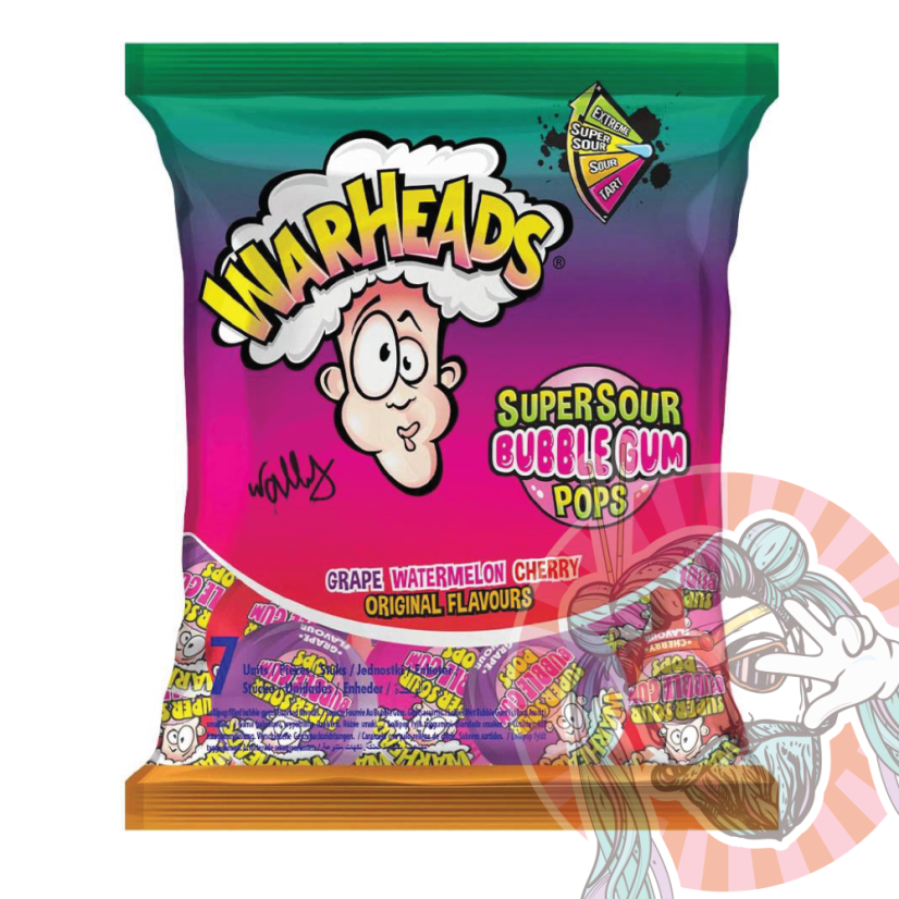 Warheads Bubble Gum Pops lízatká so žuvačkou s rôznymi príchuťami 105g USA