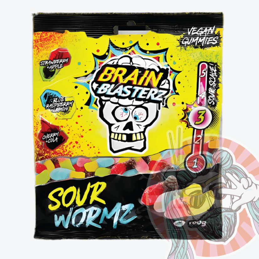 Brain Blasterz Sour Wormz želé cukríky Level 3, 100g CHN