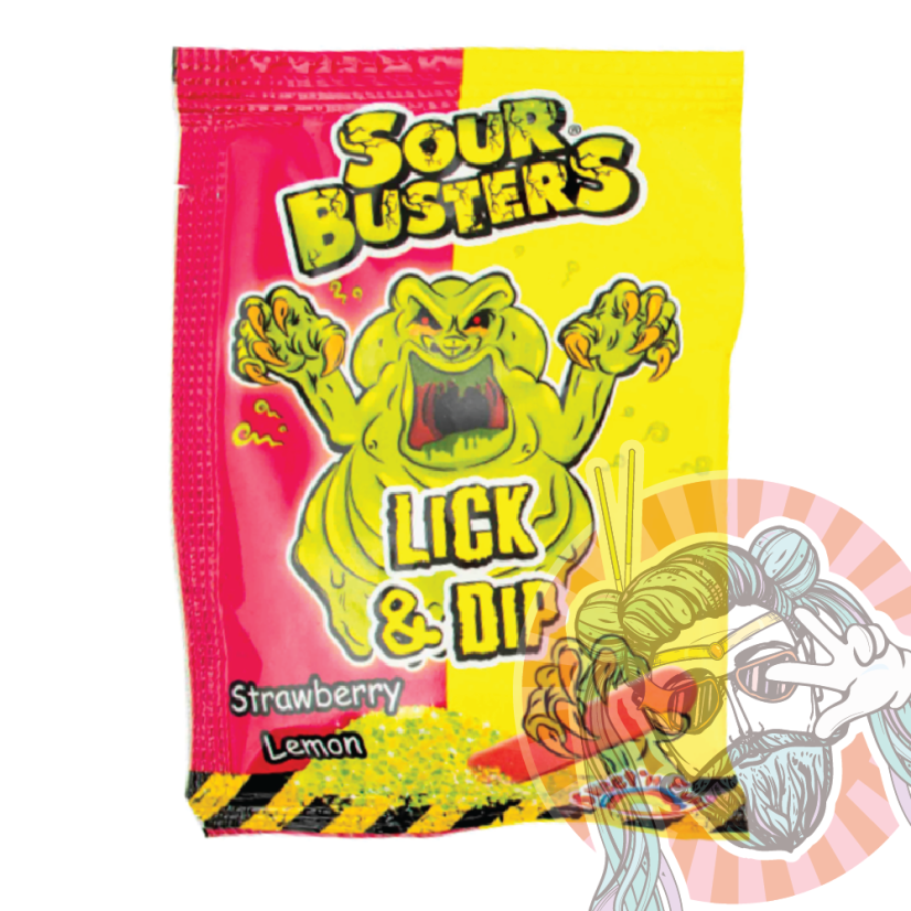 Sour Busters Lízatko s Práškom Jahoda Citrón 15g